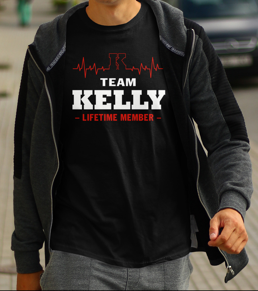 Team Kelly Lifetime Member With Heartbeat Graphic And Bold Letter K T-Shirt