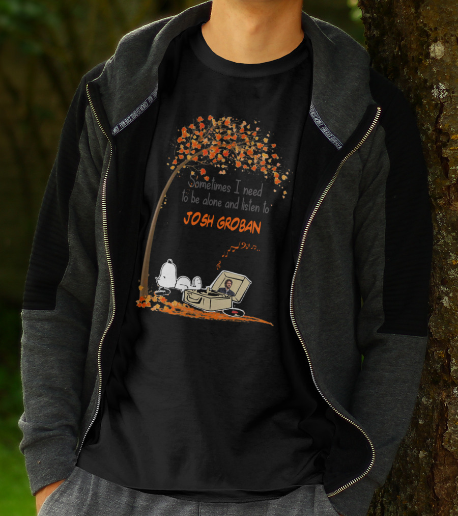 Snoopy Sometimes I Need To Be Alone And Listen To Josh Groban Fall Tree Scene T-Shirt