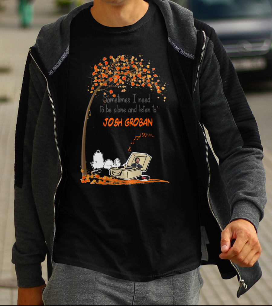 Snoopy Sometimes I Need To Be Alone And Listen To Josh Groban Fall Tree Scene T-Shirt