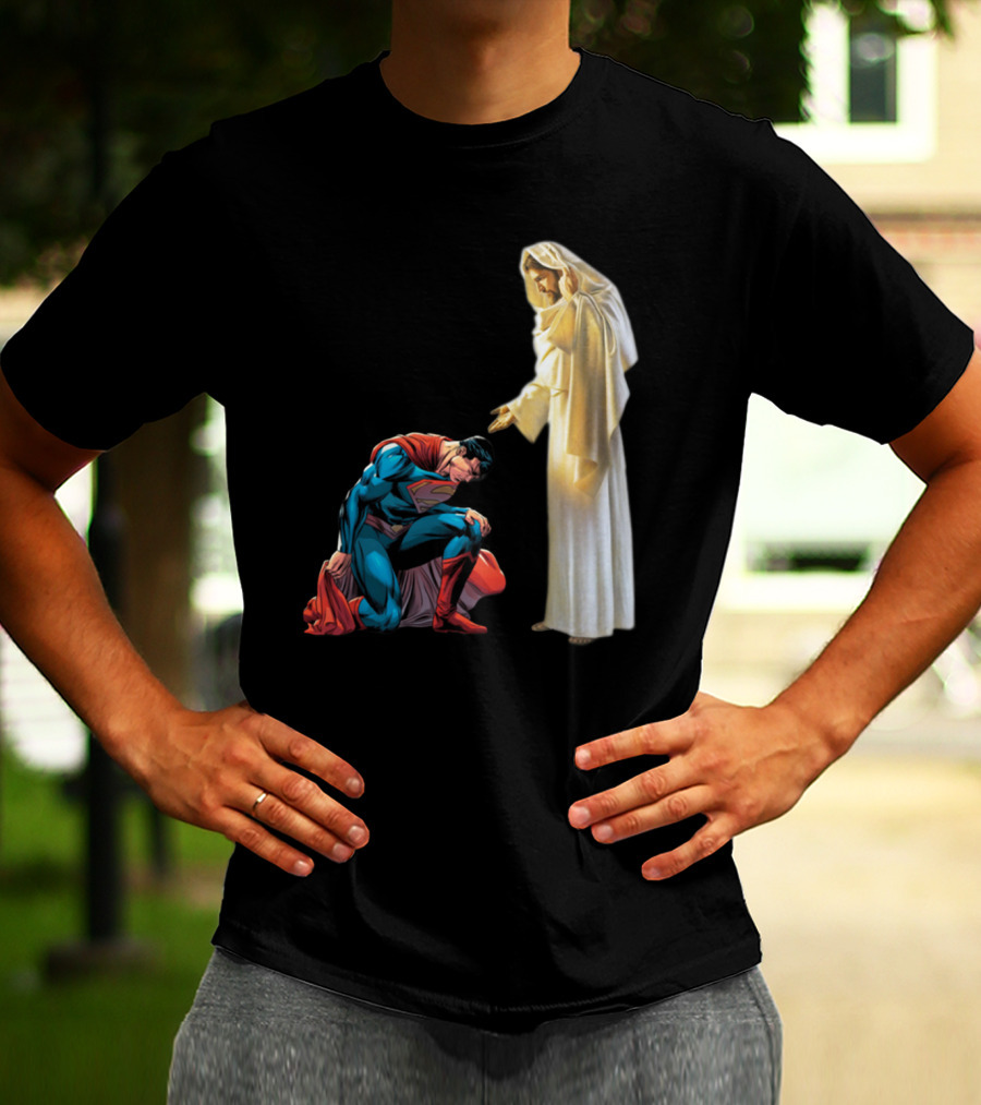 Superman Kneels Before God Jesus T-Shirt