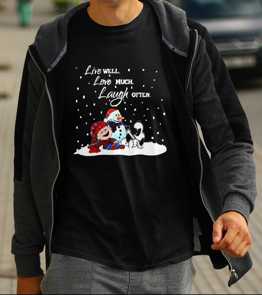 Peanuts Christmas Snoopy Charlie Brown Snowman Live Well Love Much Laugh Often T-Shirt