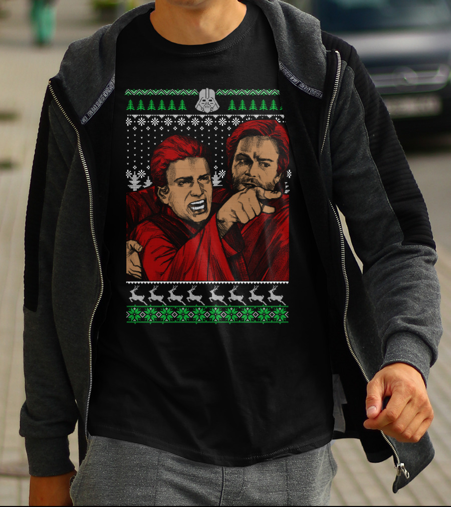 Angry Anakin Pointing With Obi-Wan In Ugly Christmas T-Shirt