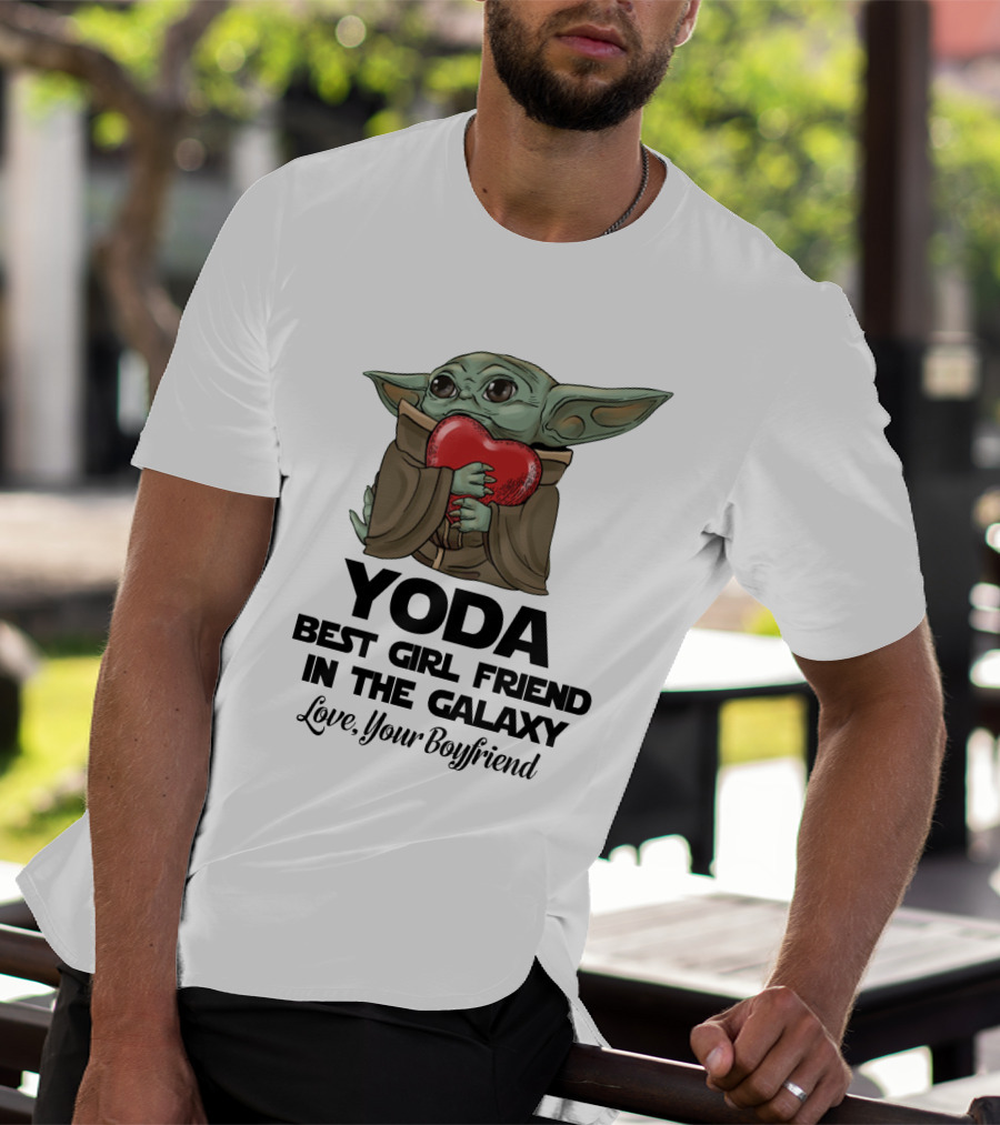 Yoda Best Girl Friend In The Galaxy Love Your Boyfriend Heart Hugging T-Shirt