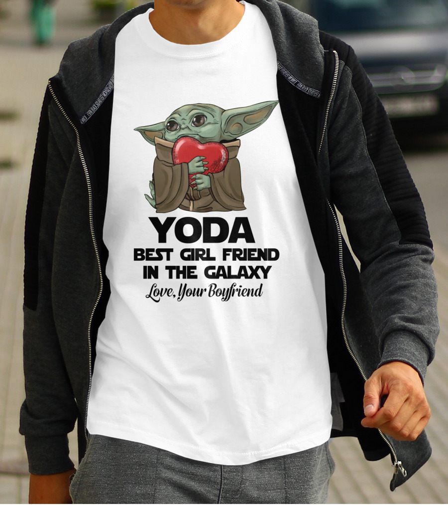 Yoda Best Girl Friend In The Galaxy Love Your Boyfriend Heart Hugging T-Shirt