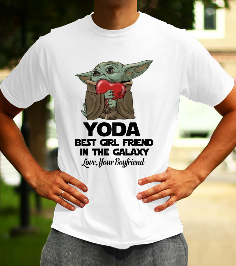 Yoda Best Girl Friend In The Galaxy Love Your Boyfriend Heart Hugging T-Shirt