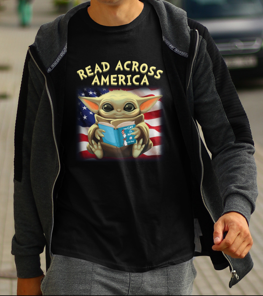 Read Across America Baby Yoda Cat In The Hat American Flag T-Shirt