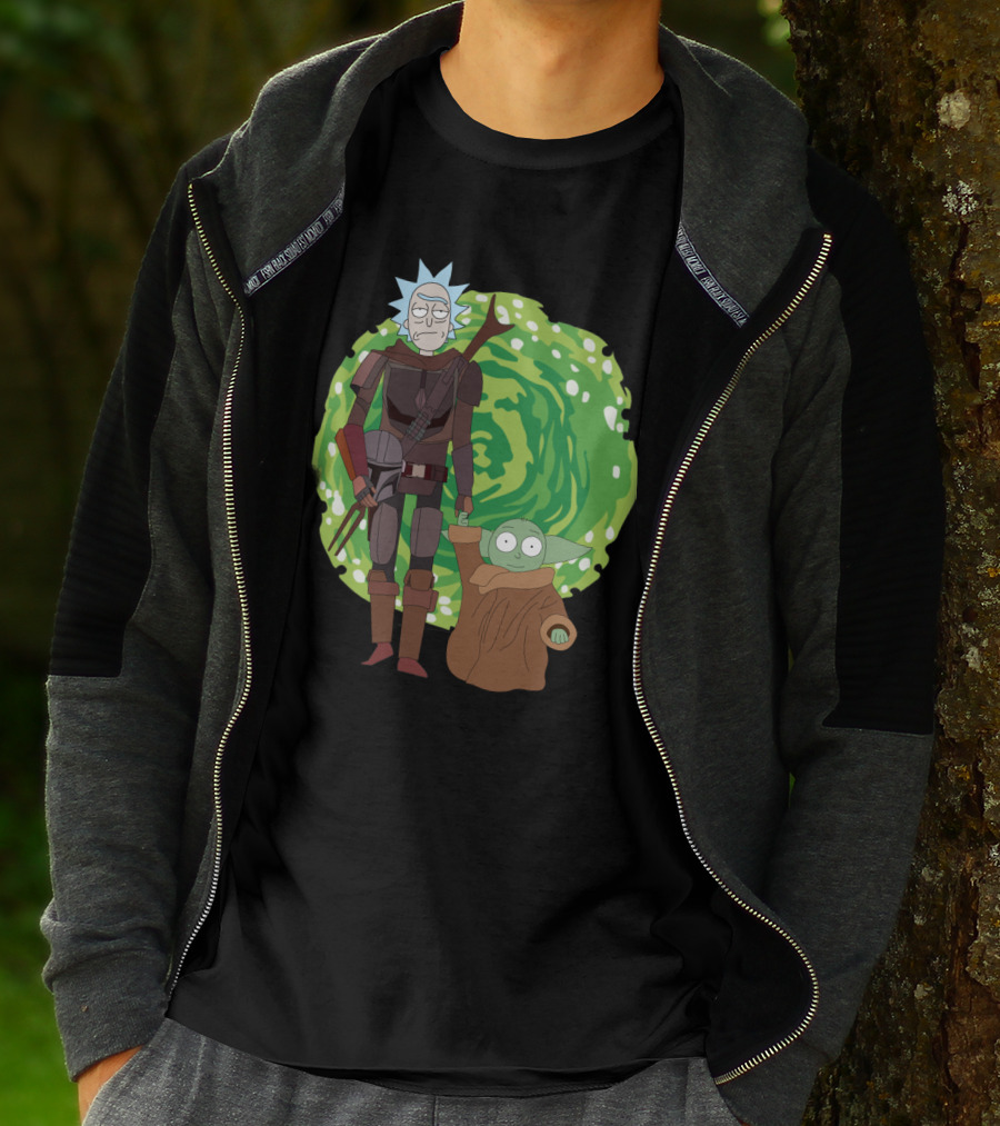 Rick Morty Mandalorian Yoda Portal Fusion T-Shirt