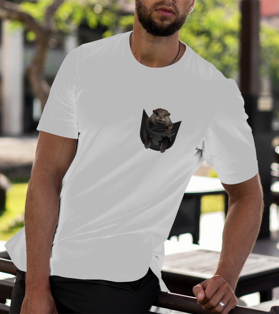Otter In Black Pocket T-Shirt