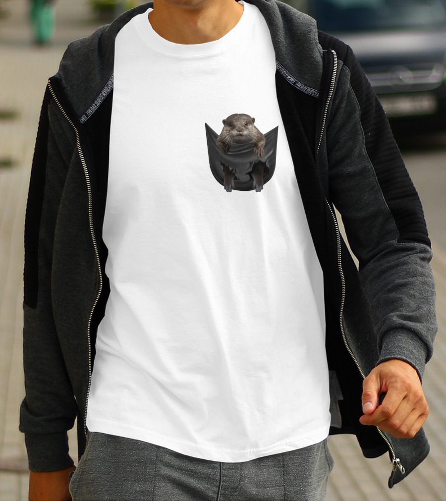 Otter In Black Pocket T-Shirt