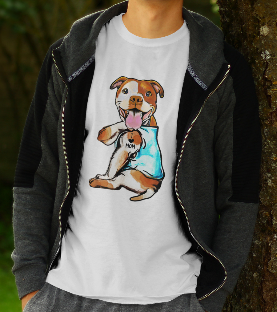 Pit Bull I Love Mom Heart Tattoo T-Shirt