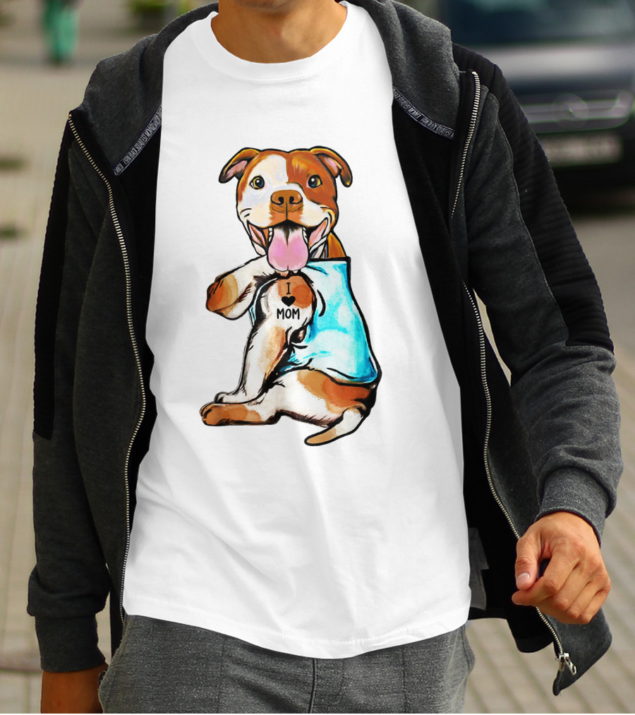 Pit Bull I Love Mom Heart Tattoo T-Shirt