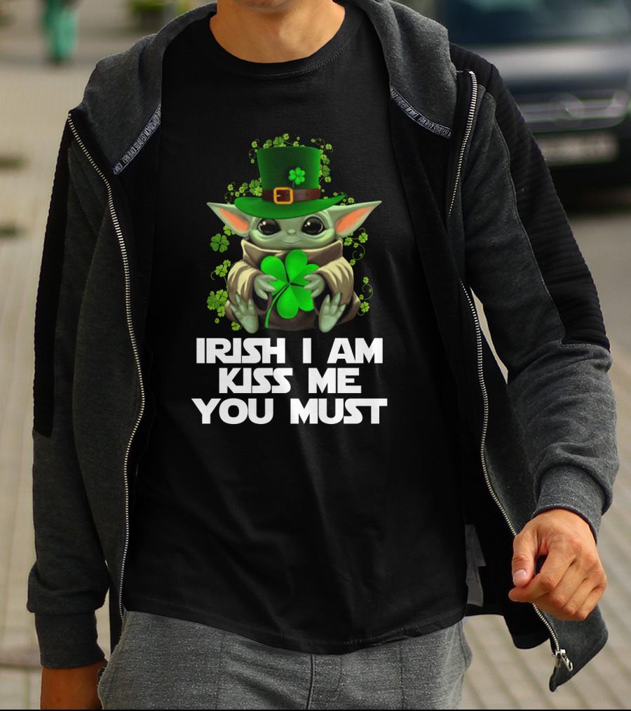 Yoda Irish I Am Kiss Me You Must St. Patrick's Day Baby Yoda Shamrock Hat T-Shirt