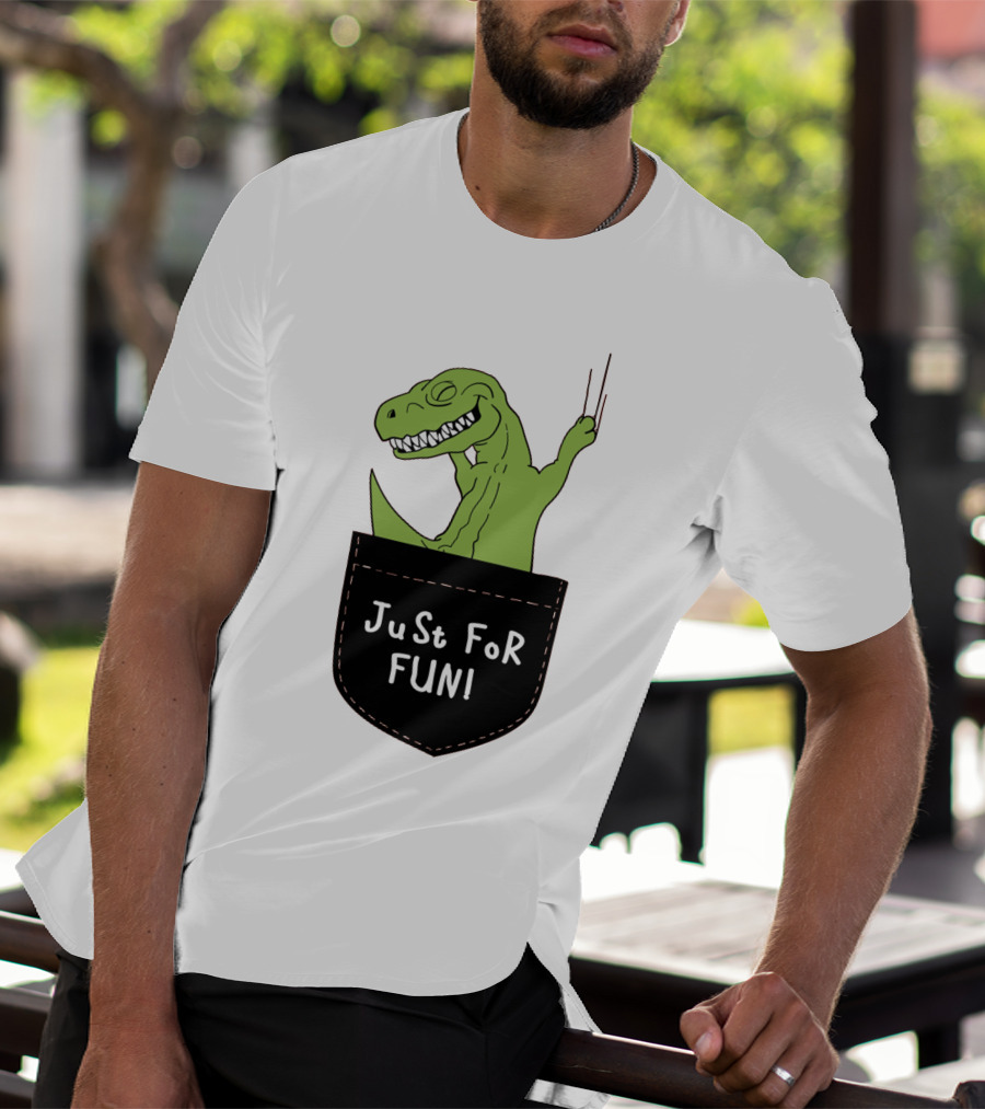 Just For Fun Dinosaur Sitting Inside A Pocket T-Shirt