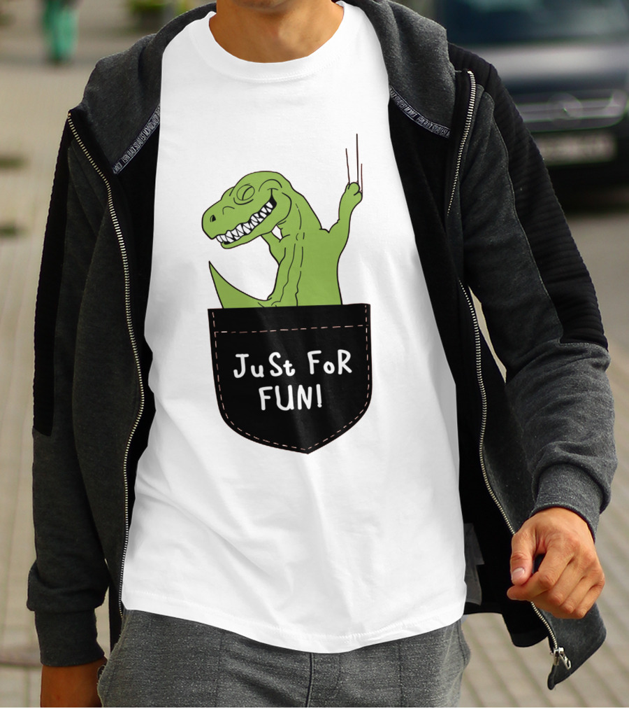 Just For Fun Dinosaur Sitting Inside A Pocket T-Shirt