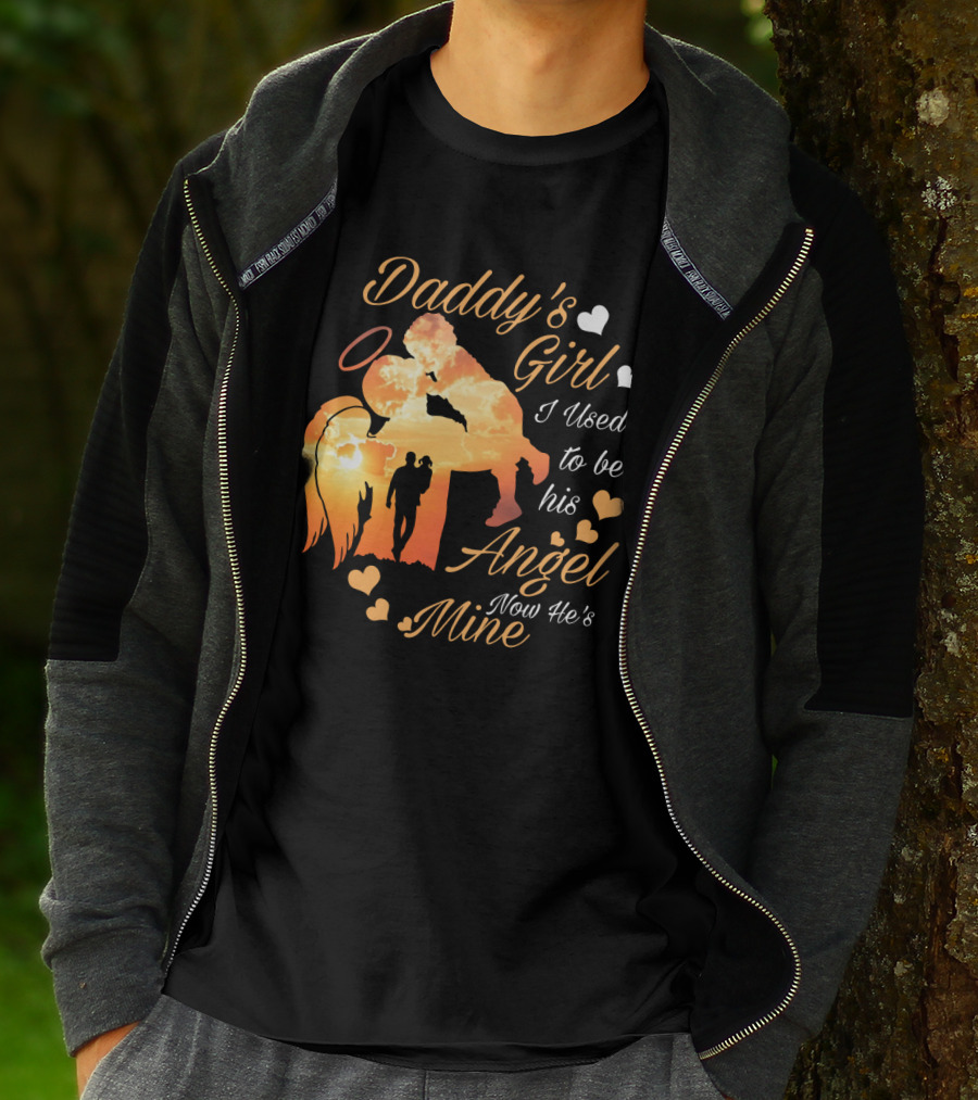 Daddy's Girl I Used To Be His Angel Now He's Mine Silhouette Heart Clouds T-Shirt