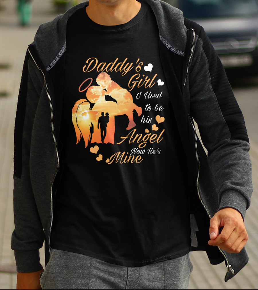 Daddy's Girl I Used To Be His Angel Now He's Mine Silhouette Heart Clouds T-Shirt