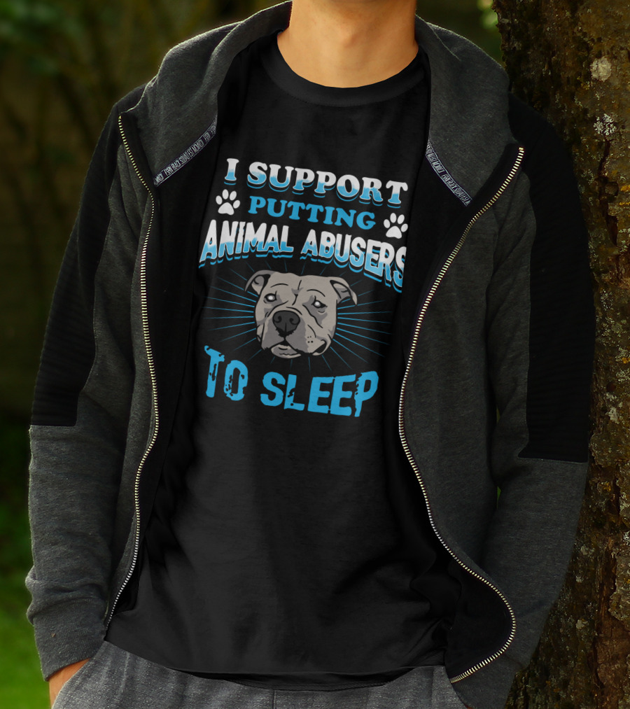 I Support Putting Animal Abusers To Sleep Dog Face With Blue Paw Prints T-Shirt