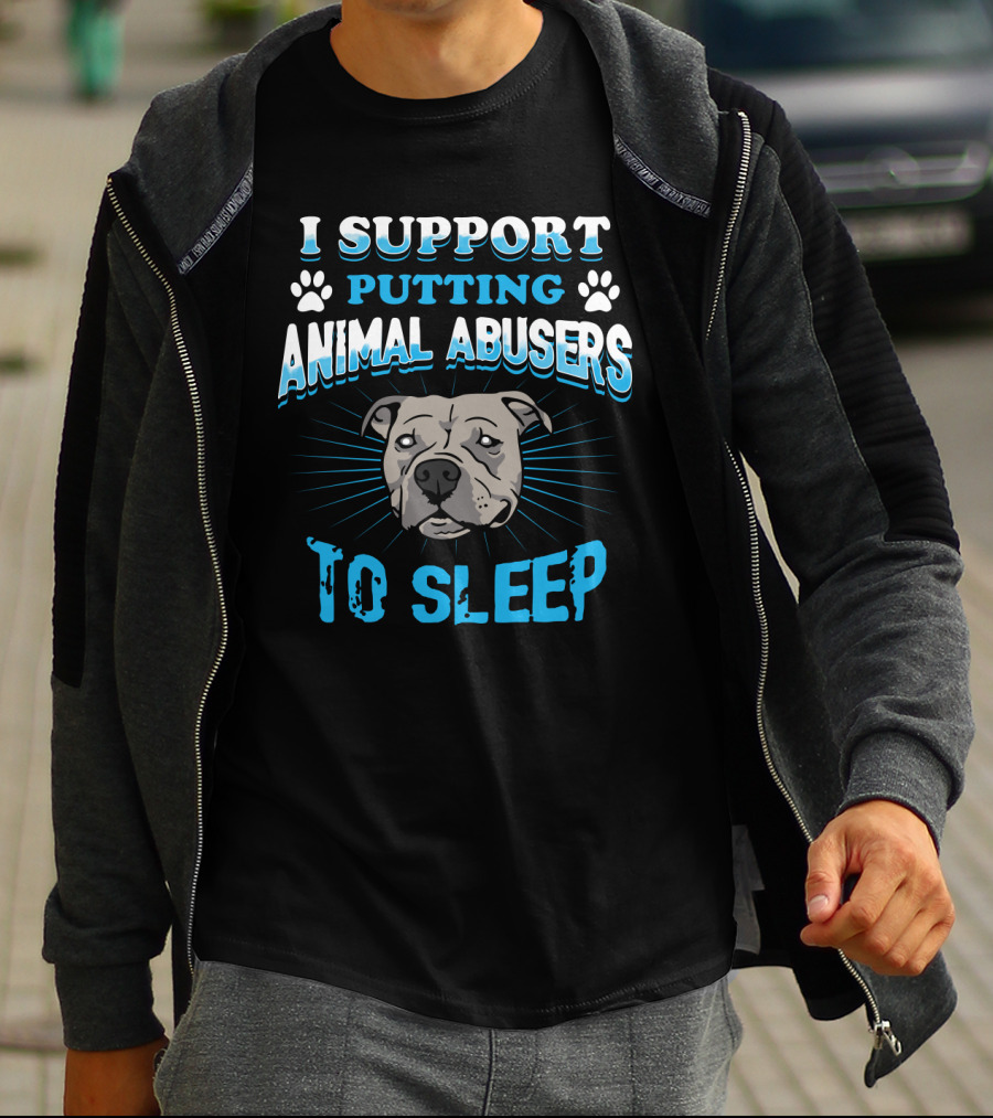 I Support Putting Animal Abusers To Sleep Dog Face With Blue Paw Prints T-Shirt
