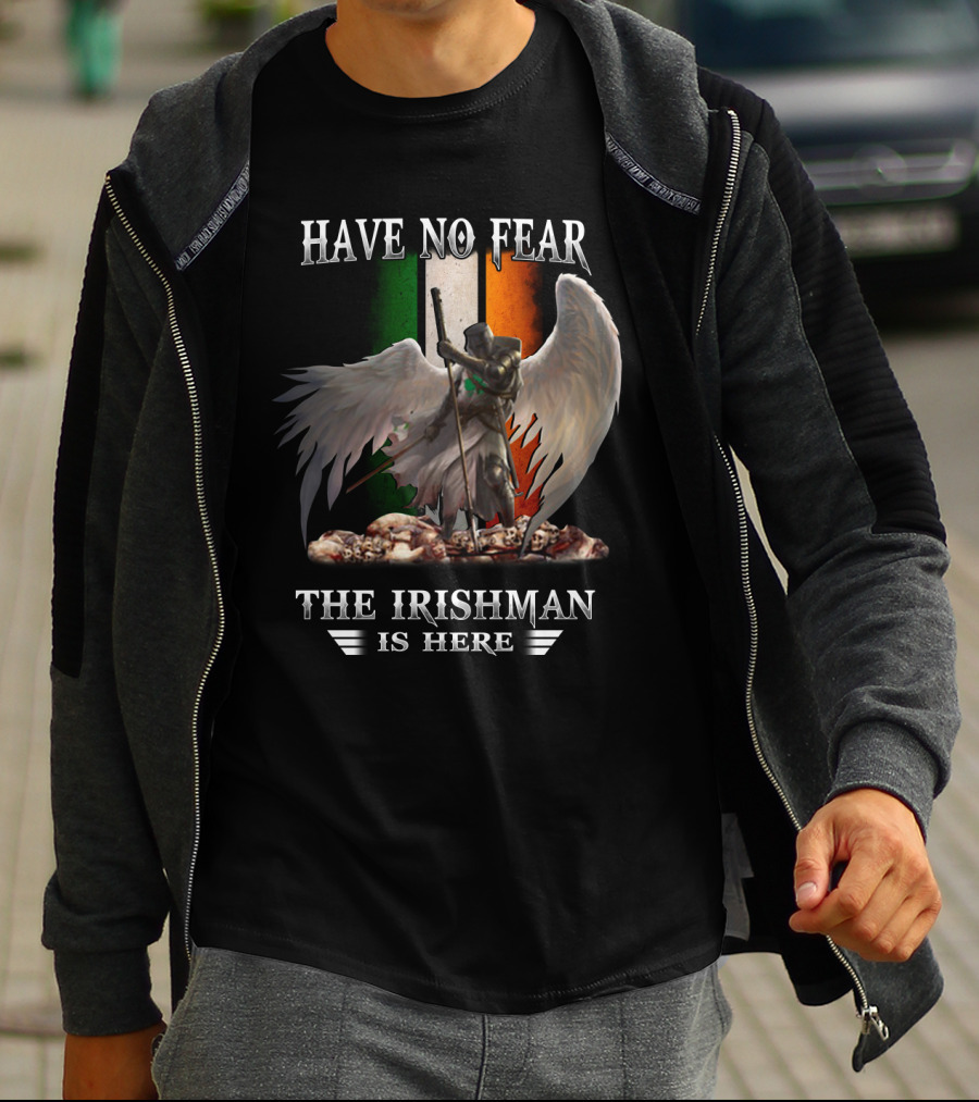 Have No Fear The Irishman Is Here Angelic Warrior With Irish Flag T-Shirt
