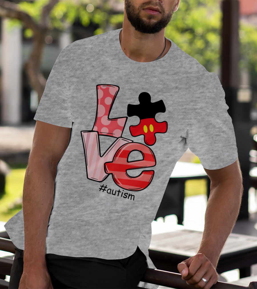 LOVE Autism #autism Puzzle Piece Mouse T-Shirt