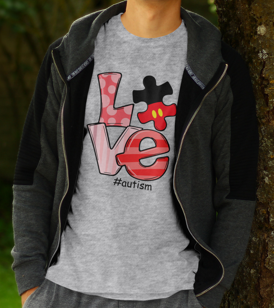 LOVE Autism #autism Puzzle Piece Mouse T-Shirt