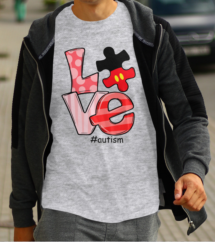 LOVE Autism #autism Puzzle Piece Mouse T-Shirt