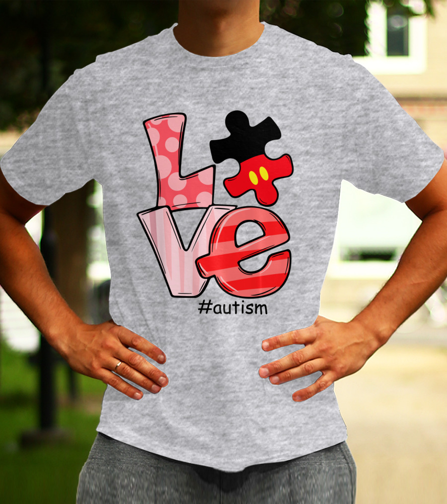 LOVE Autism #autism Puzzle Piece Mouse T-Shirt
