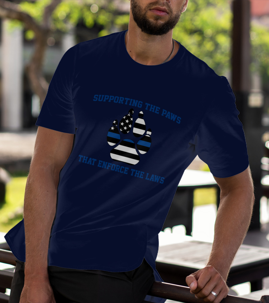 Supporting The Paws That Enforce The Laws American Flag Paw Prints T-Shirt