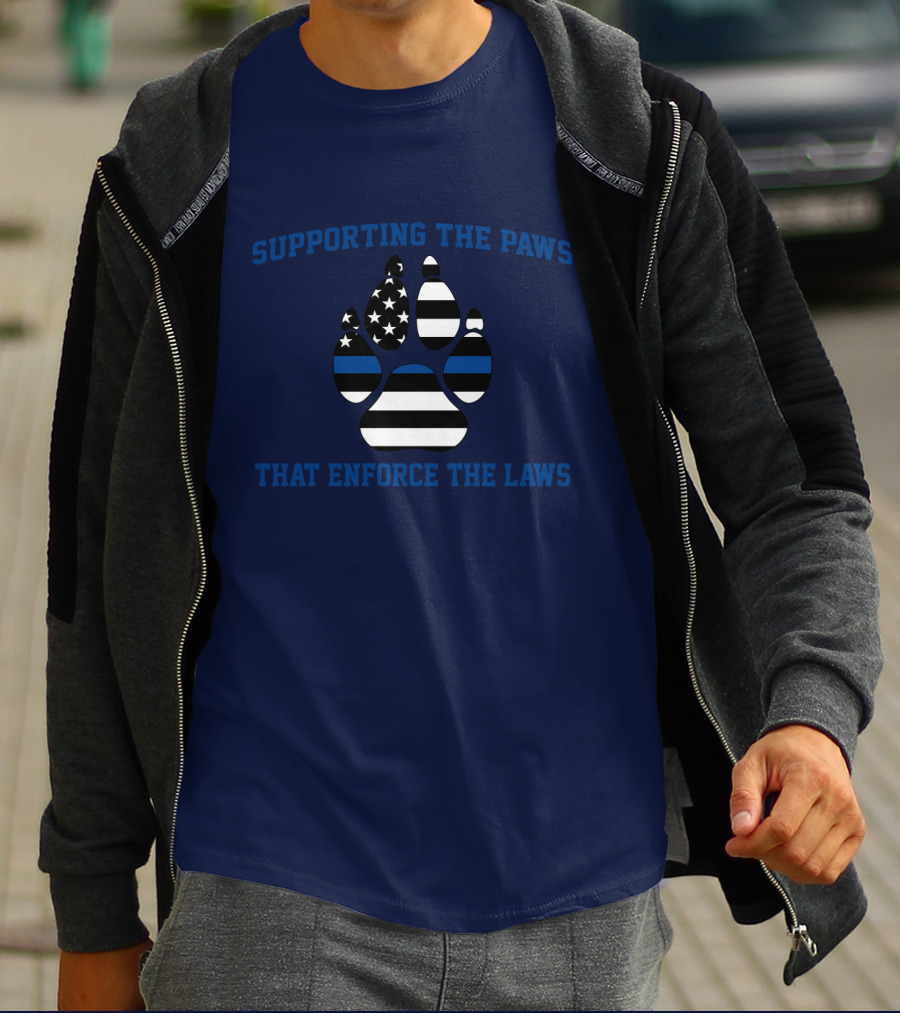 Supporting The Paws That Enforce The Laws American Flag Paw Prints T-Shirt