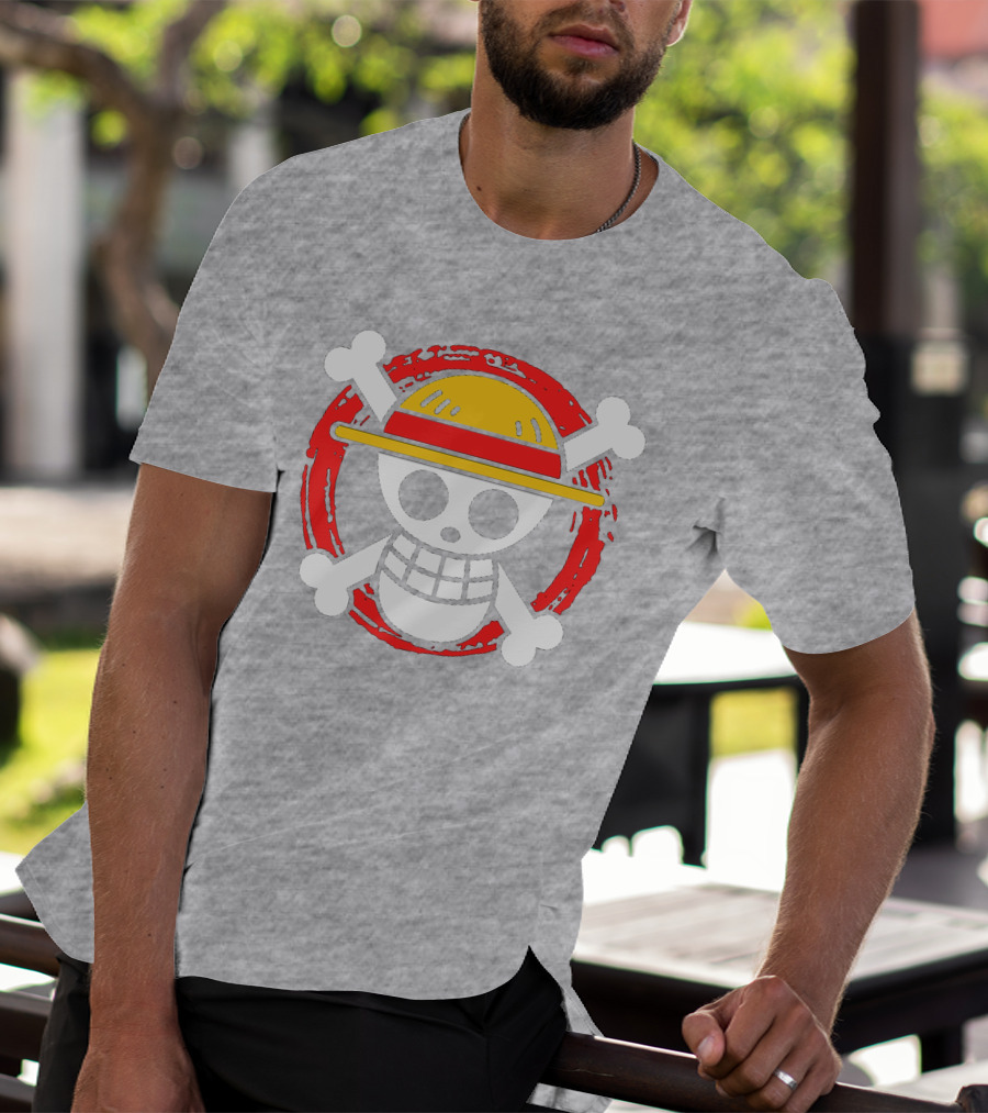 Straw Hat Luffy Jolly Roger Icon On Red Circular Emblem T-Shirt
