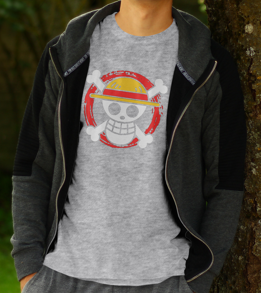 Straw Hat Luffy Jolly Roger Icon On Red Circular Emblem T-Shirt