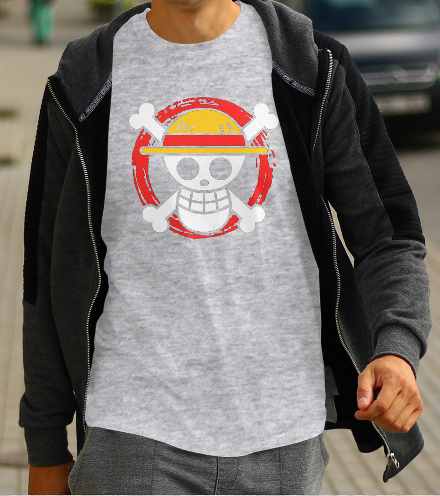 Straw Hat Luffy Jolly Roger Icon On Red Circular Emblem T-Shirt