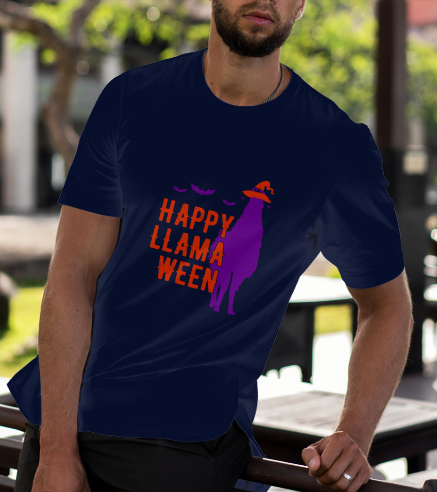 Happy Llamaween Llama Halloween Bat Witch Hat T-Shirt