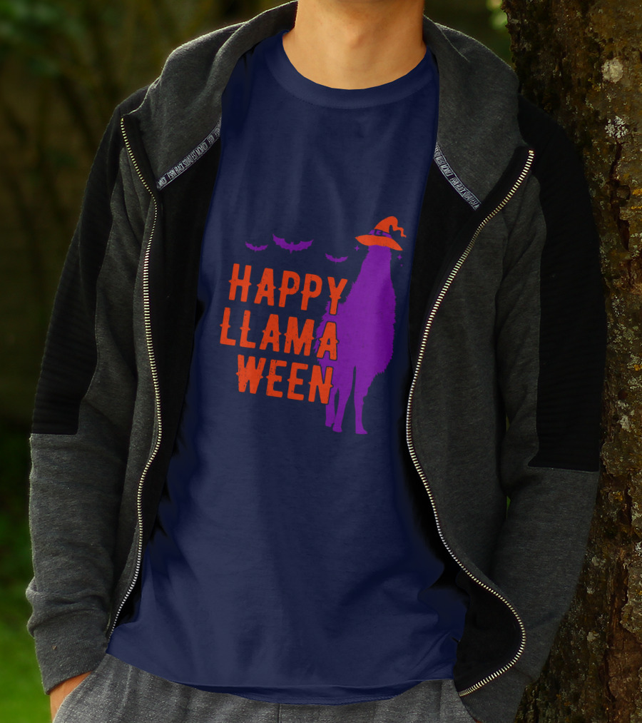 Happy Llamaween Llama Halloween Bat Witch Hat T-Shirt