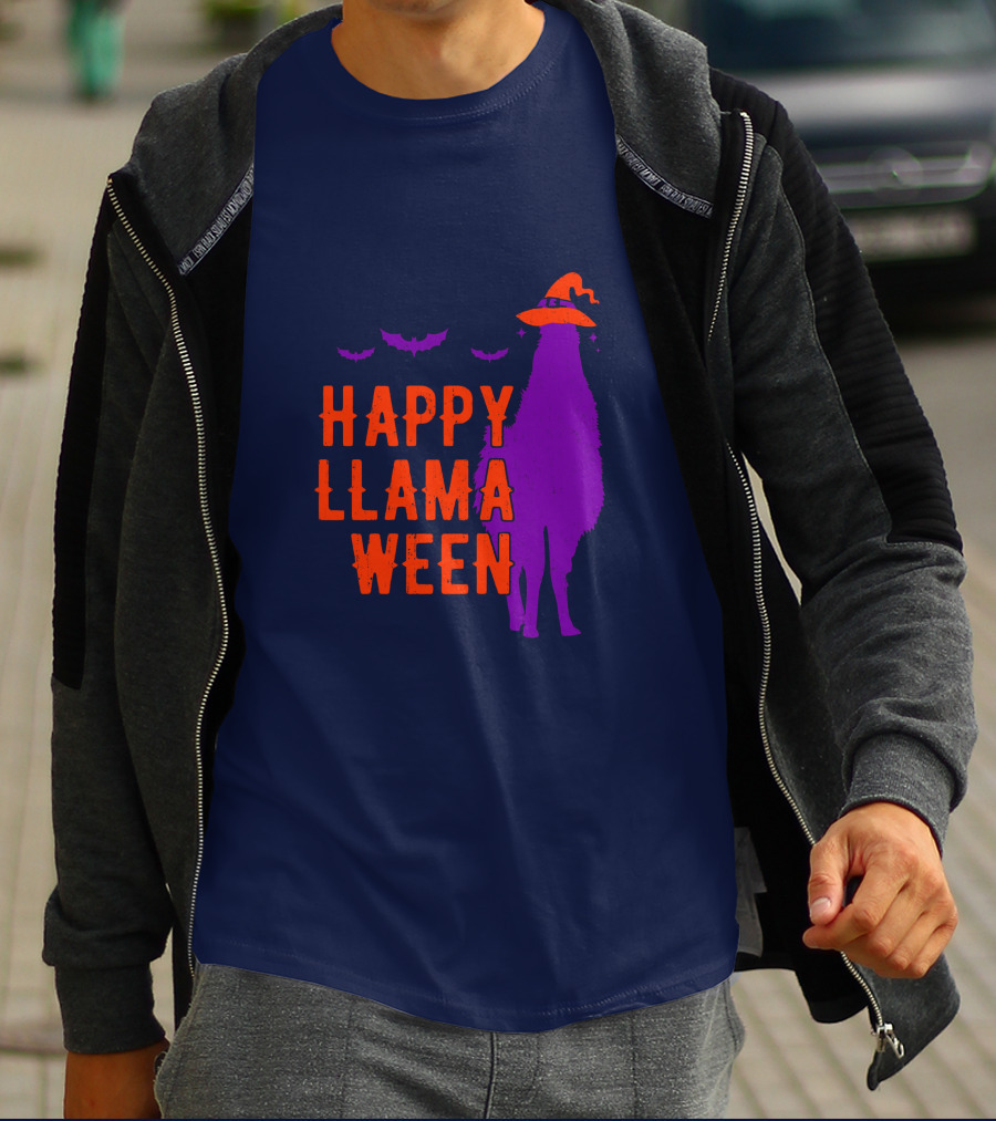 Happy Llamaween Llama Halloween Bat Witch Hat T-Shirt