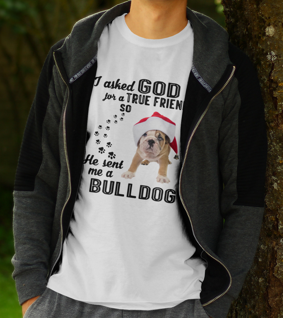 I Asked God For A True Friend So He Sent Me A Christmas Bulldog T-Shirt