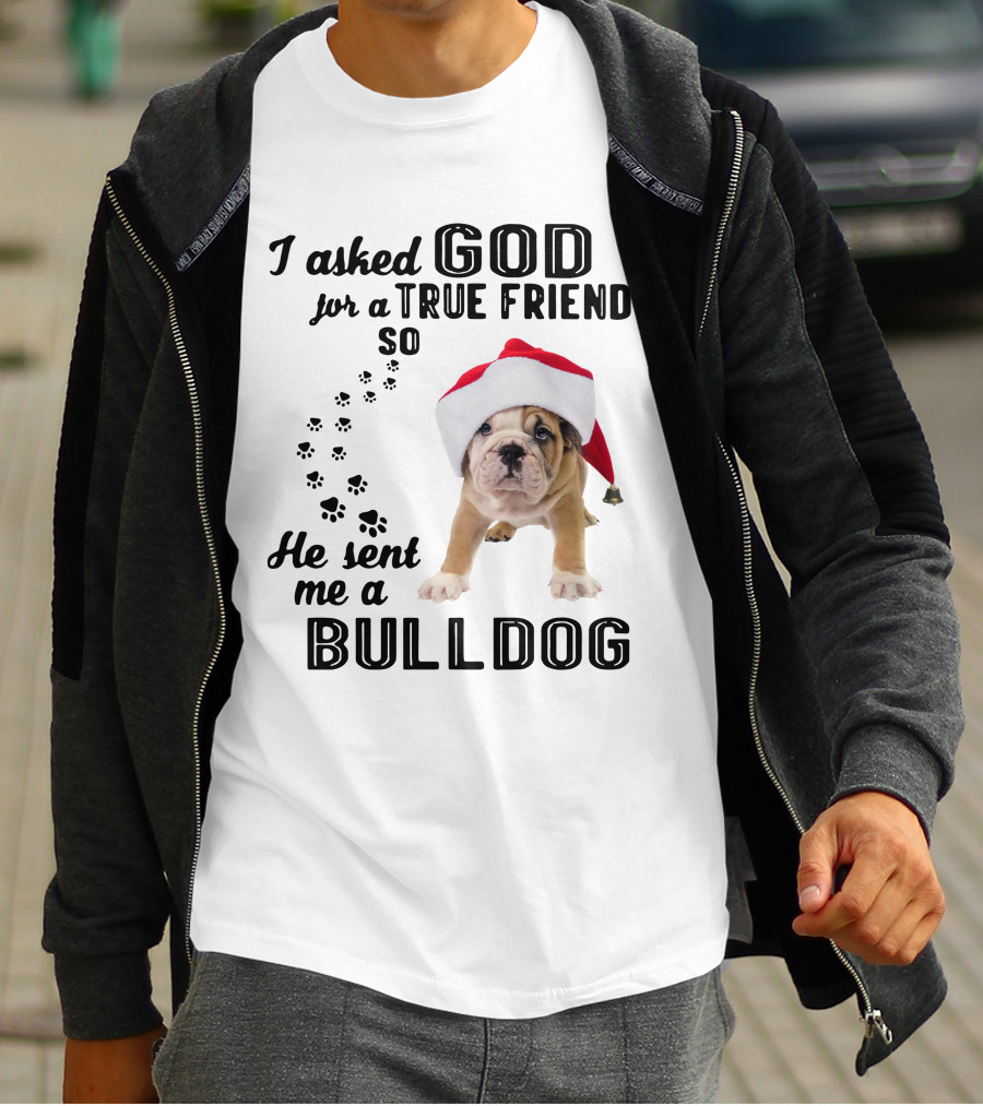 I Asked God For A True Friend So He Sent Me A Christmas Bulldog T-Shirt