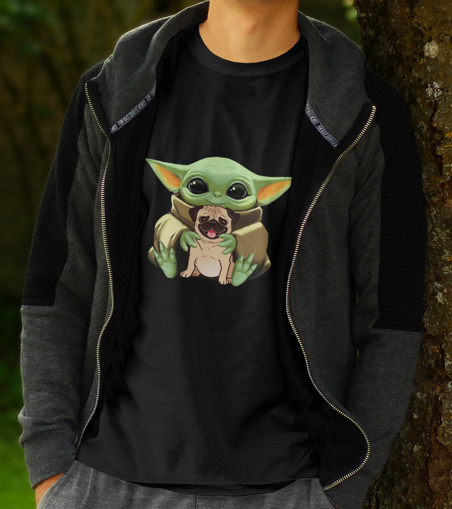 Baby Yoda Holding Pug Companion Cuteness T-Shirt