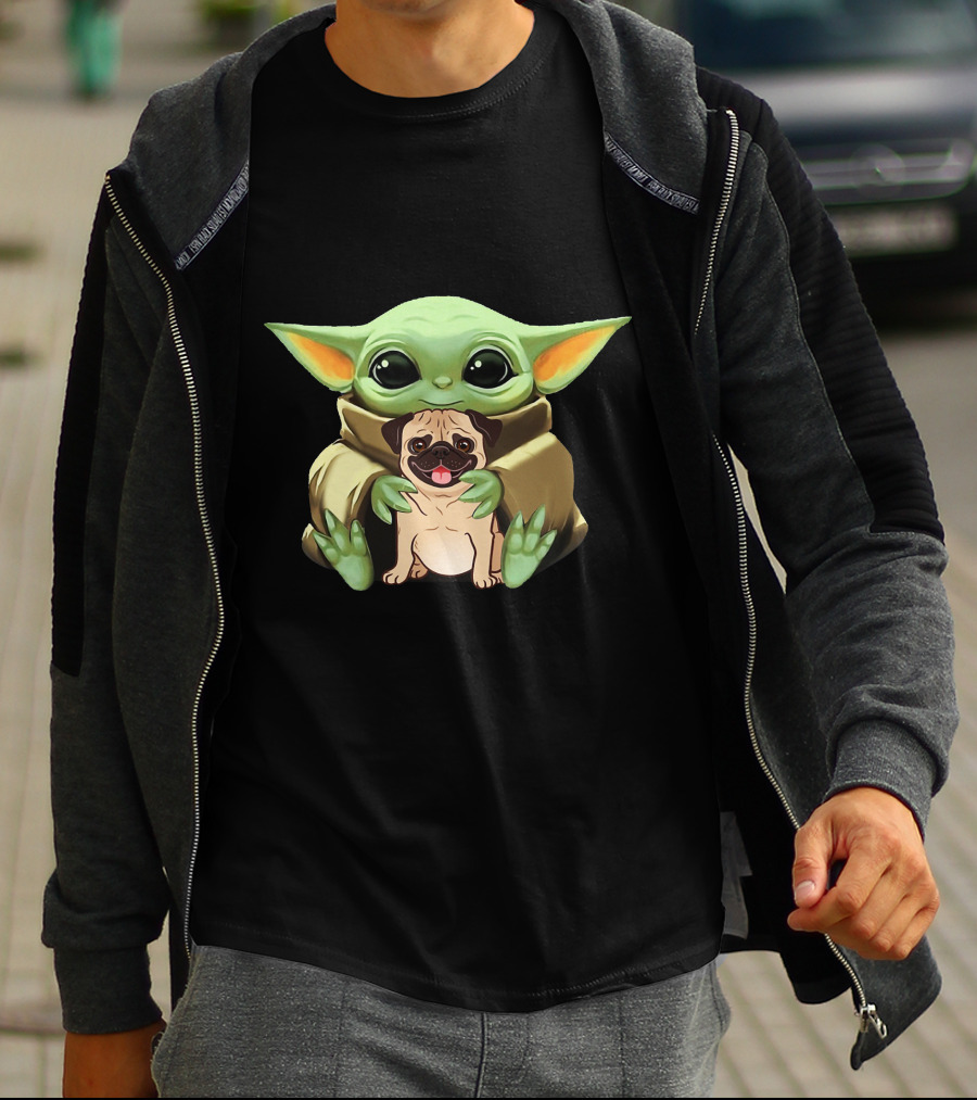 Baby Yoda Holding Pug Companion Cuteness T-Shirt