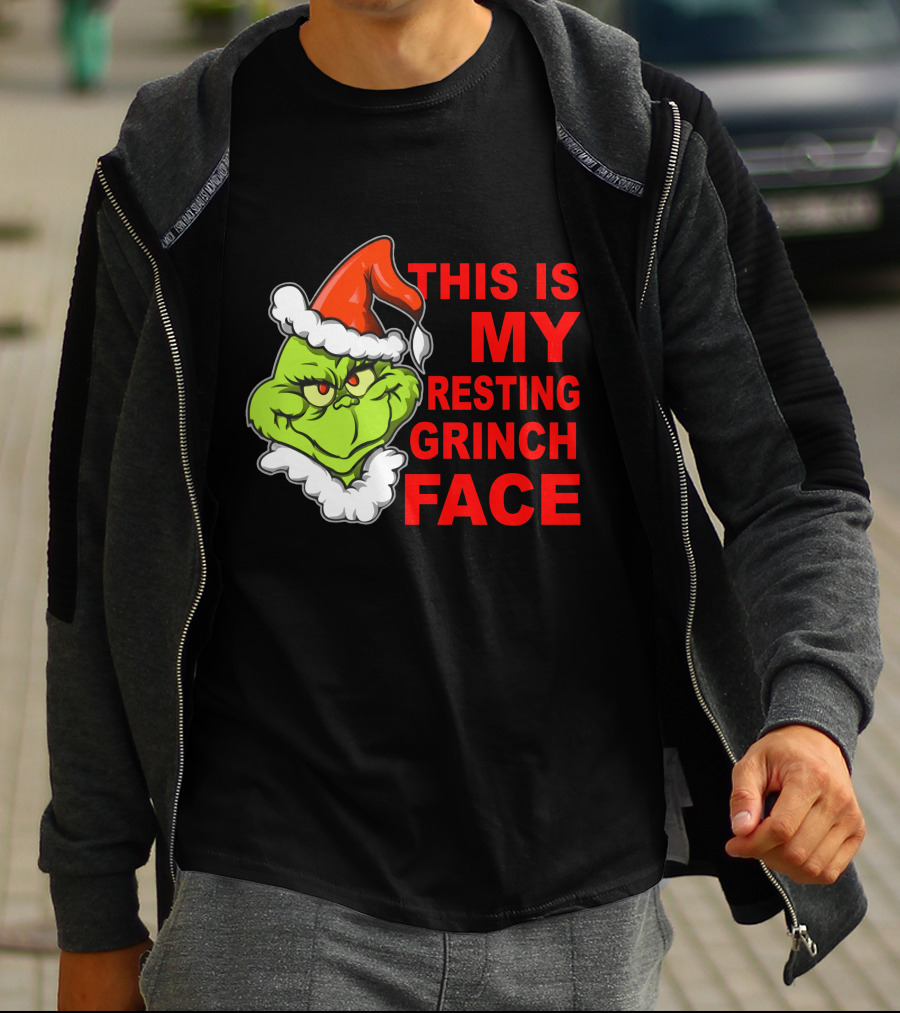This Is My Resting Grinch Face Santa Hat Grumpy Expression T-Shirt