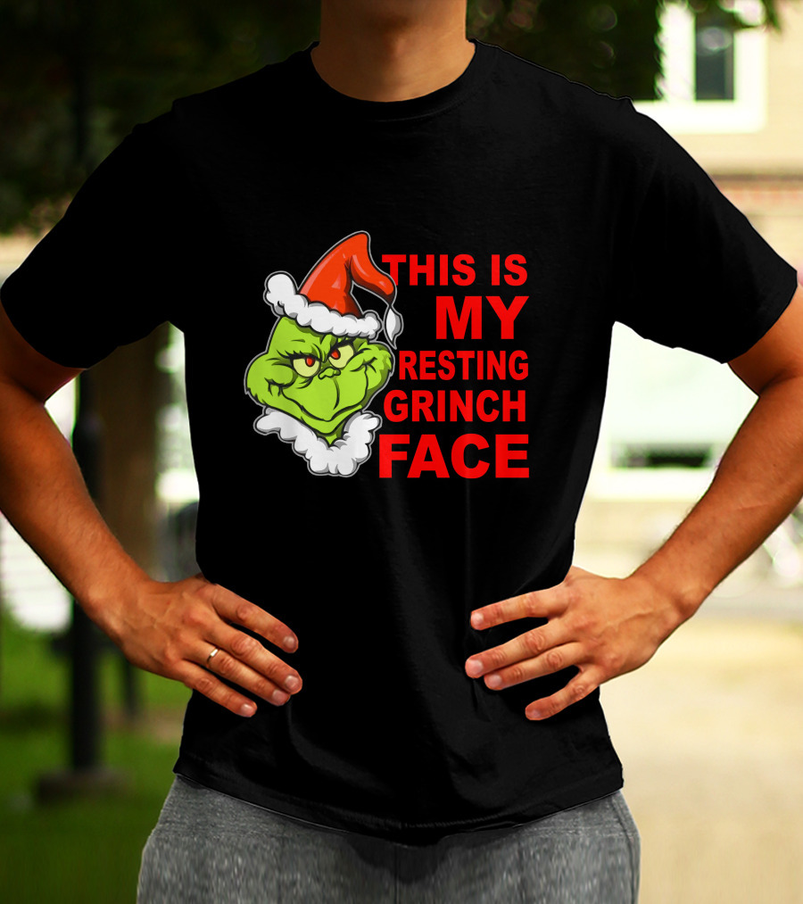 This Is My Resting Grinch Face Santa Hat Grumpy Expression T-Shirt