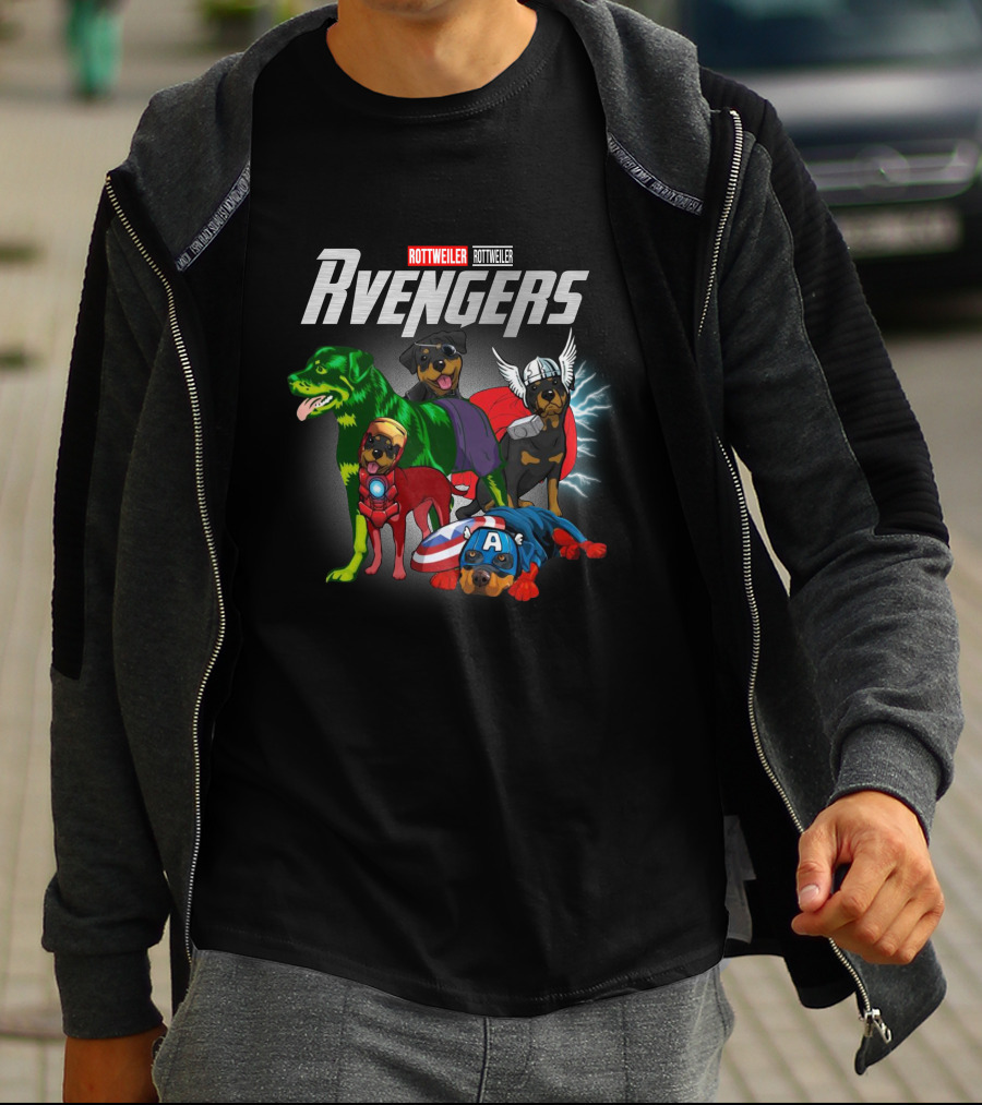 Rottweiler RVengers Marvel Avengers Dogs Hulk Thor Captain America Iron Man T-Shirt