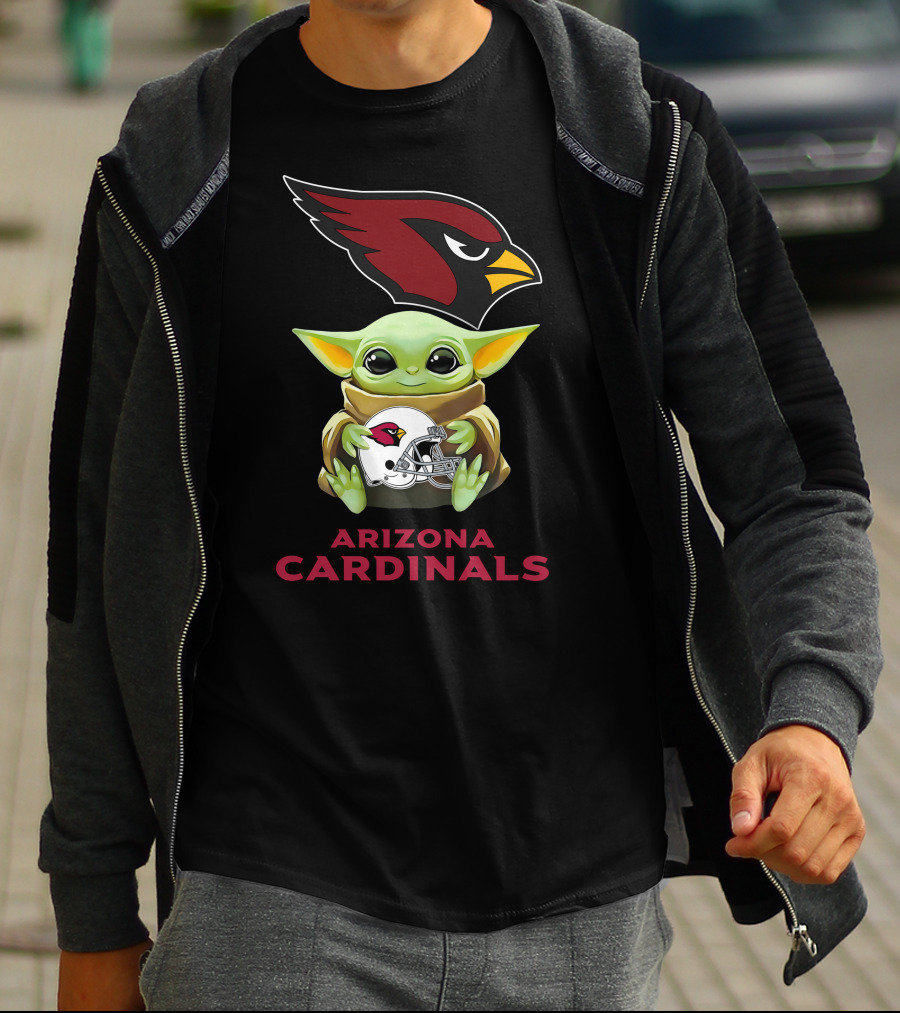 Baby Yoda Holding Arizona Cardinals Helmet T-Shirt