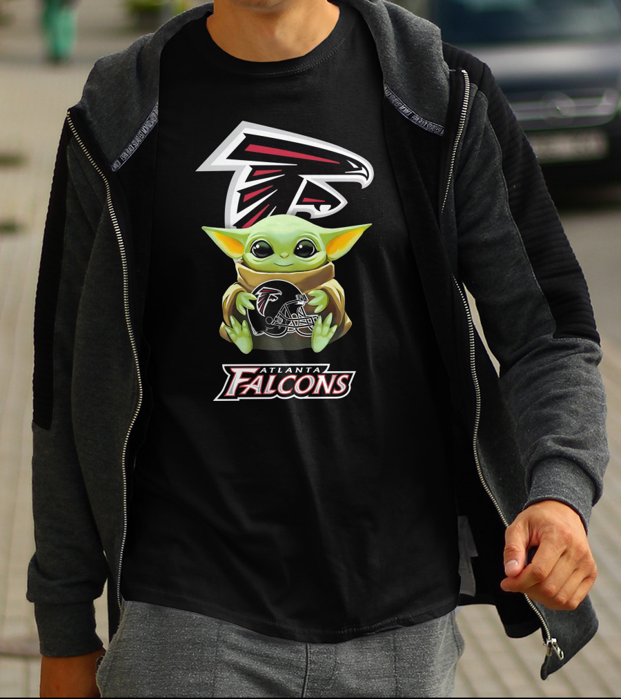 Baby Yoda With Atlanta Falcons Helmet T-Shirt