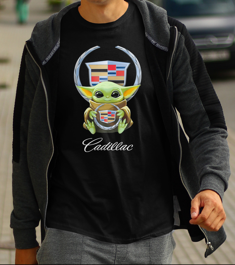 Baby Yoda Holding Cadillac Emblem T-Shirt
