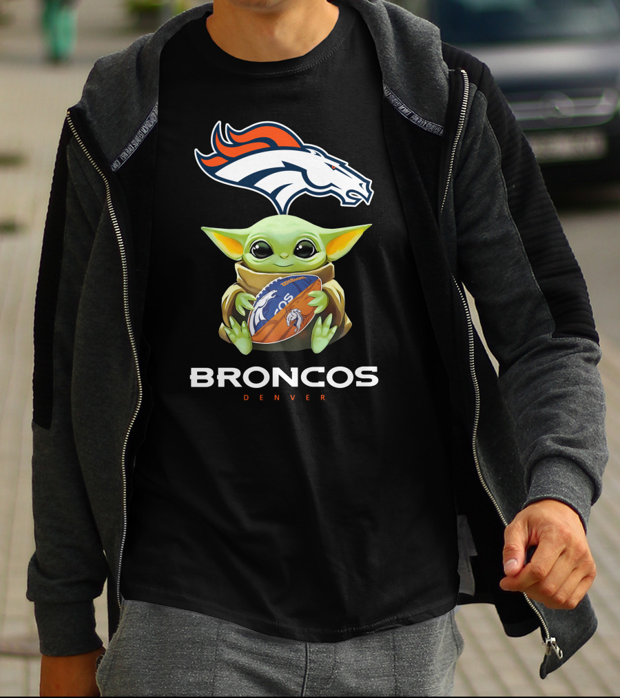 Baby Yoda Hug Broncos Denver Football Tailgate T-Shirt