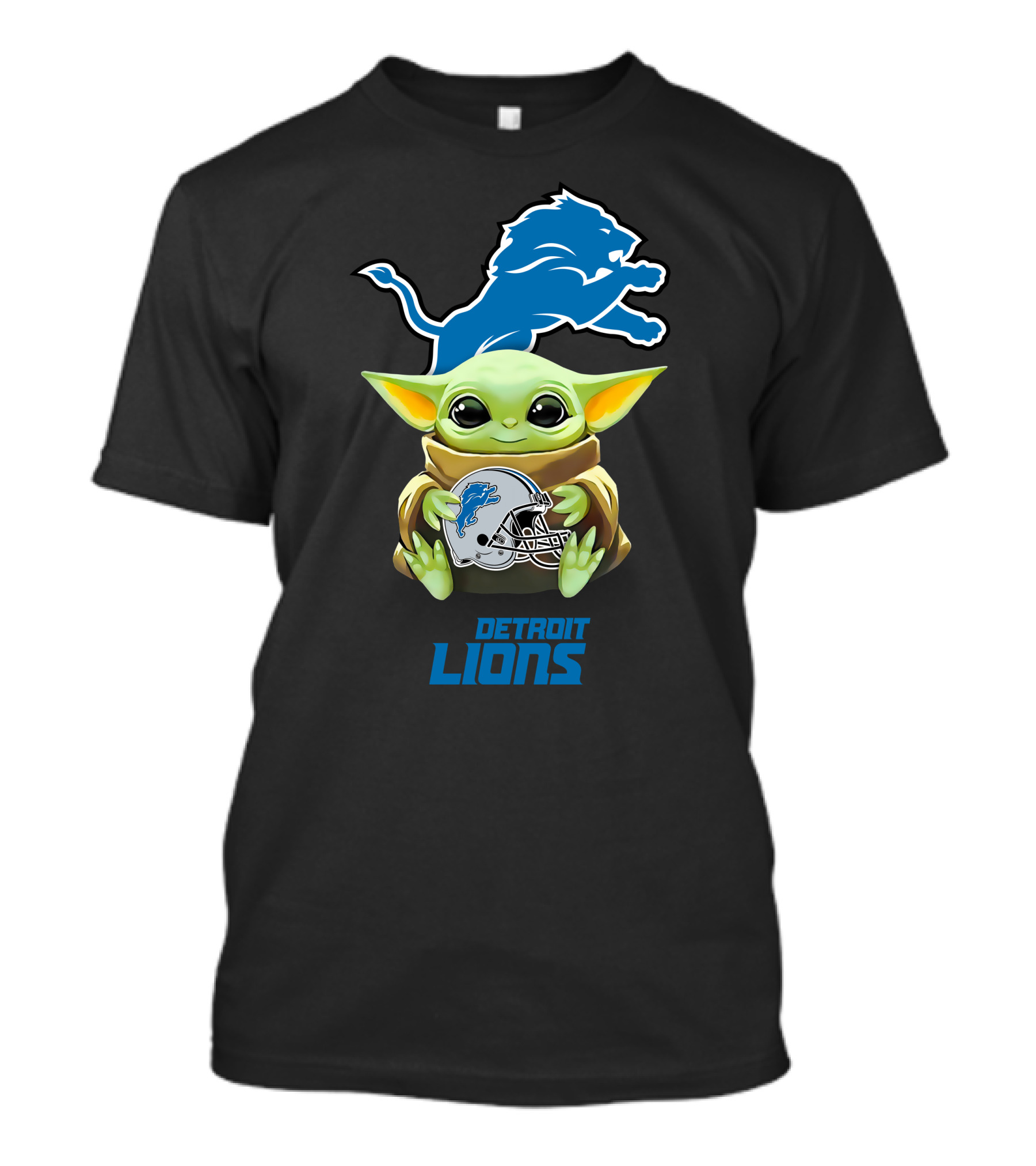 Baby Yoda Holding Detroit Lions Helmet T-Shirt