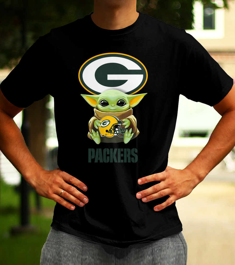 Baby Yoda Holding Green Bay Packers Helmet Logo Packers T-Shirt