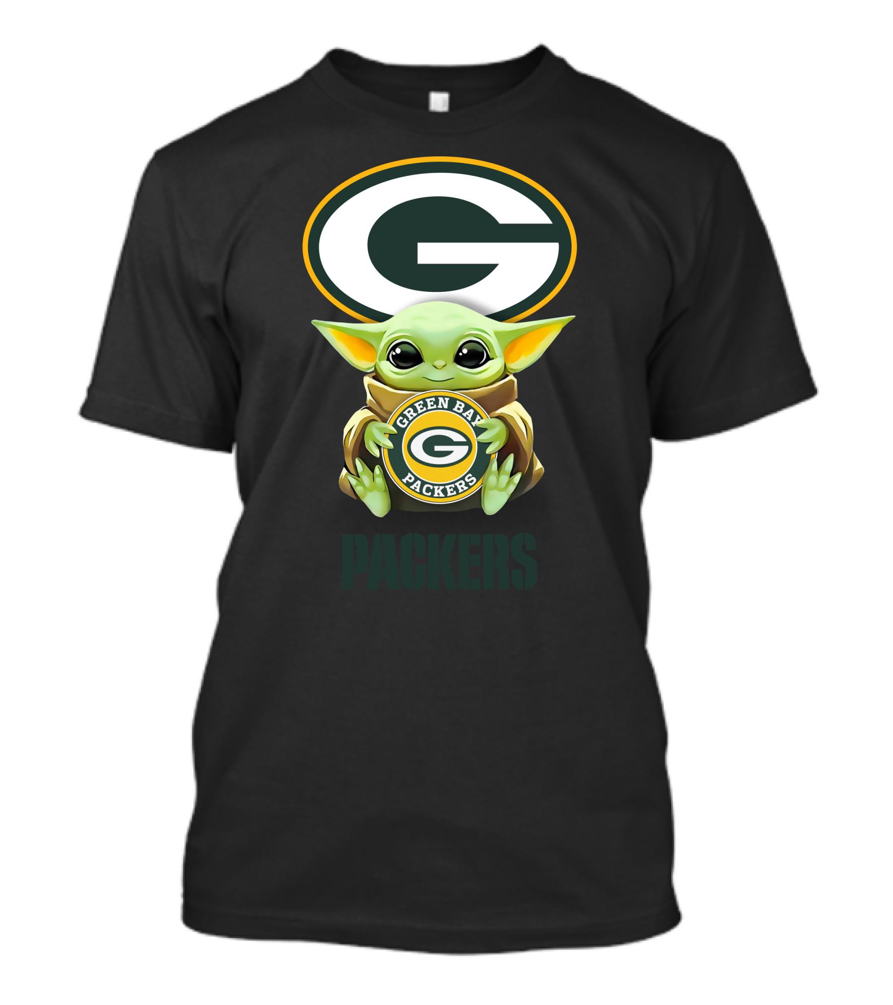 Baby Yoda With Green Bay Packers Symbol And Text T-Shirt