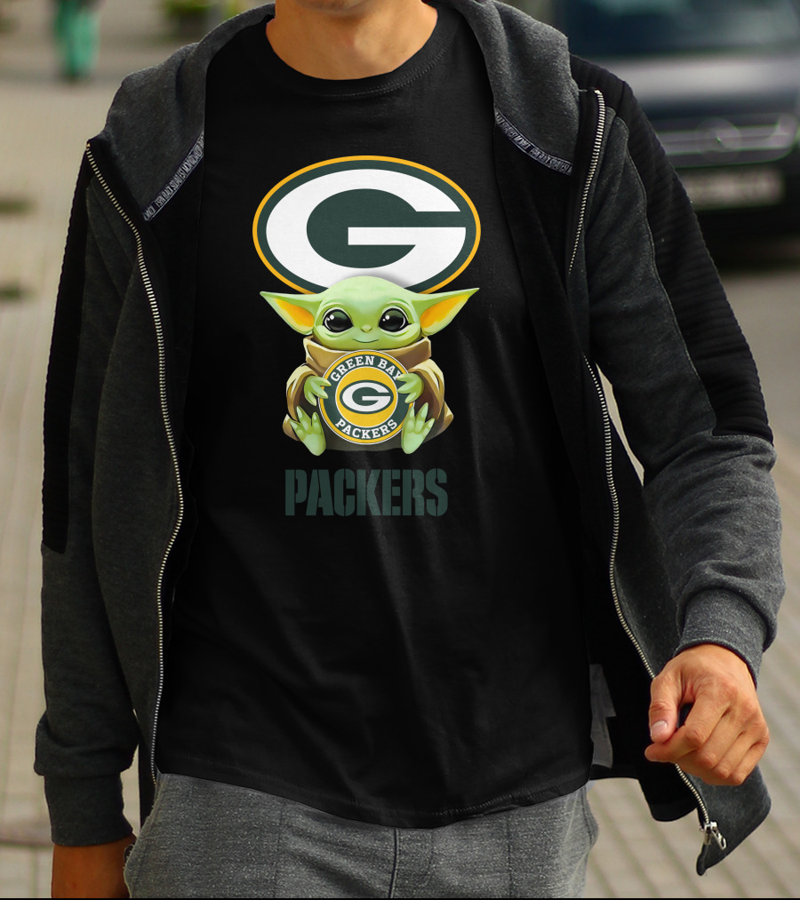 Baby Yoda With Green Bay Packers Symbol And Text T-Shirt